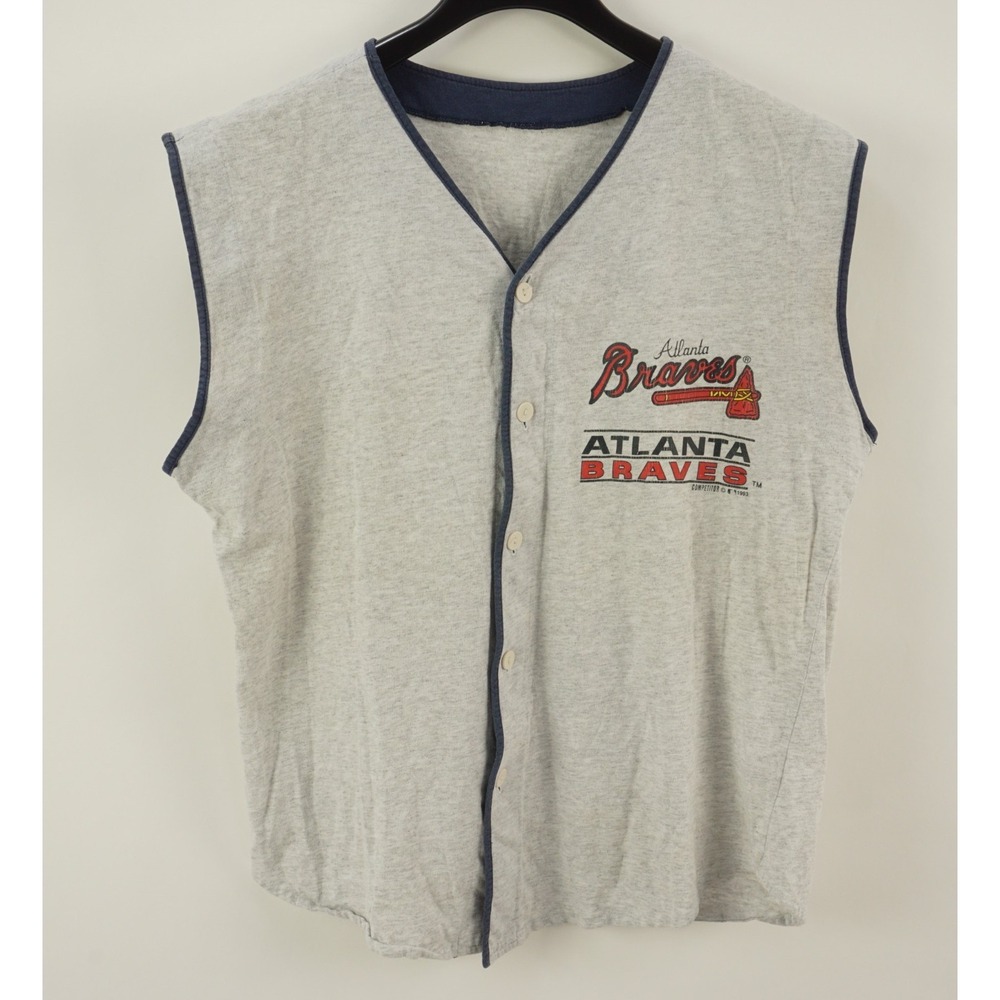 Vintage 1993 Atlanta Braves Competitor‎ Baseball Shirt Men's XL Gray Blue Single